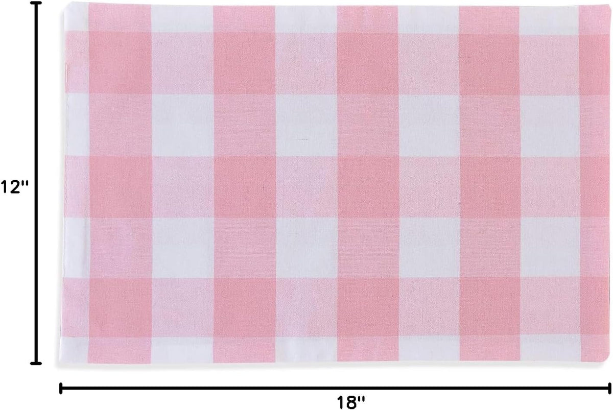 Pink & White Placemats Cotton Buffalo Check Gingham Farmhouse Set of 4 Heat Resistant 2 Side Dining Table Place Mats for Kitchen Table, 12 x 18 inches