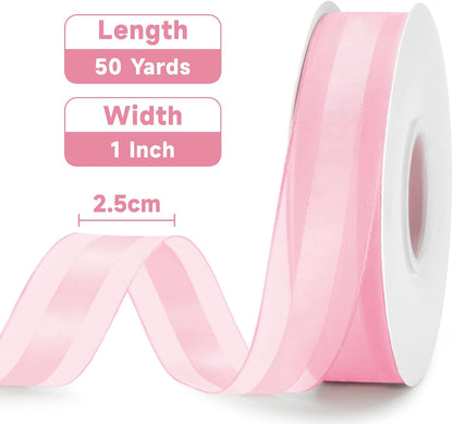 Light Pink Satin Ribbon - 1 Inch x 50 Yards Pink Organza Sheer Ribbon for Gift Wrapping Pink Chiffon Ribbon for Crafts Bouquet Wedding Bridal Shower Baby Shower Birthday Mother's Day Decor