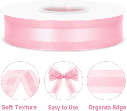 Light Pink Satin Ribbon - 1 Inch x 50 Yards Pink Organza Sheer Ribbon for Gift Wrapping Pink Chiffon Ribbon for Crafts Bouquet Wedding Bridal Shower Baby Shower Birthday Mother's Day Decor