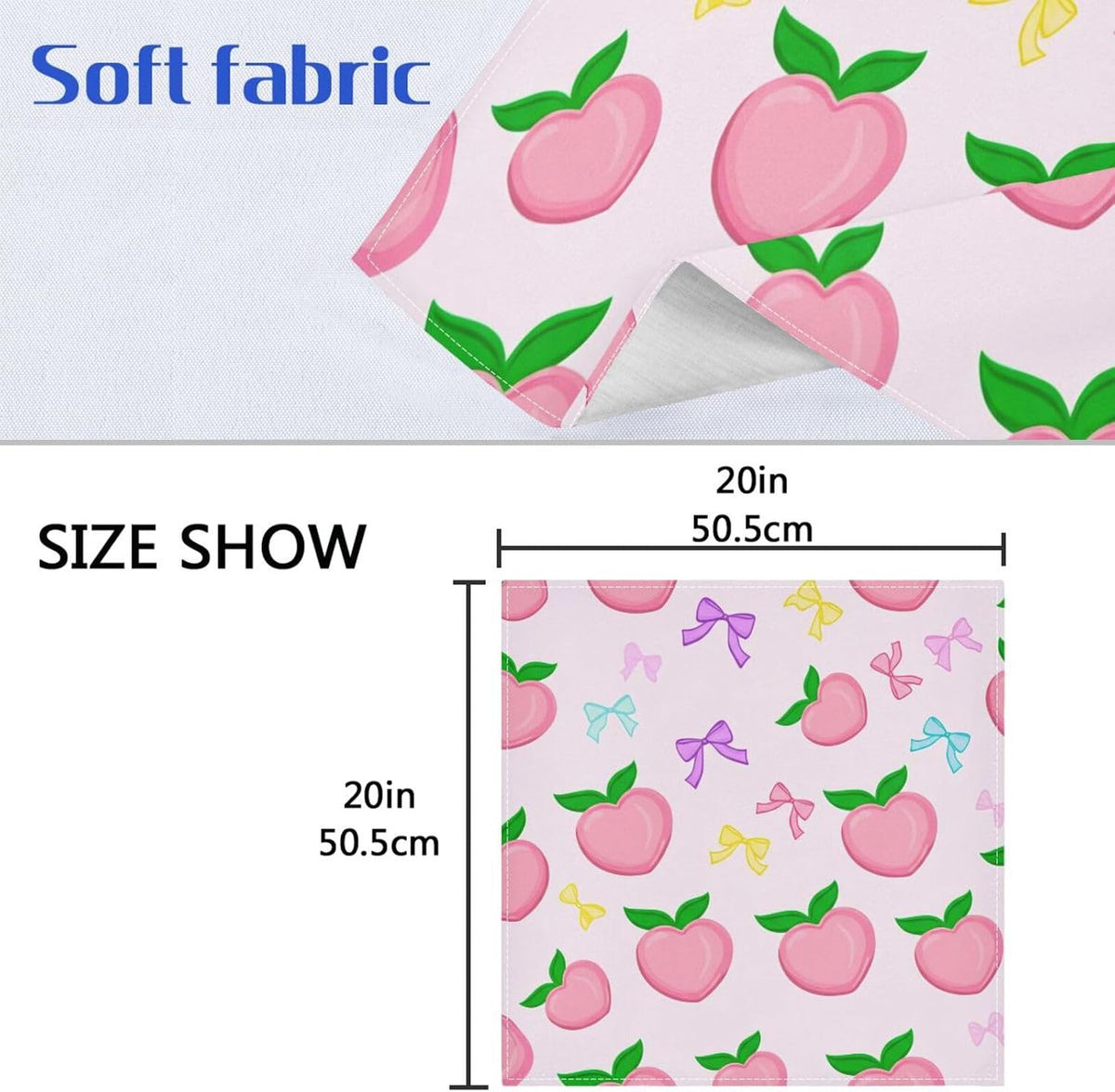 Bow Peach Satin Napkins 20x20 in,Soft Washable Cloth Dinner Napkins Square Table Napkins Decor for Party Wedding Banquet and Dinner 4PCS