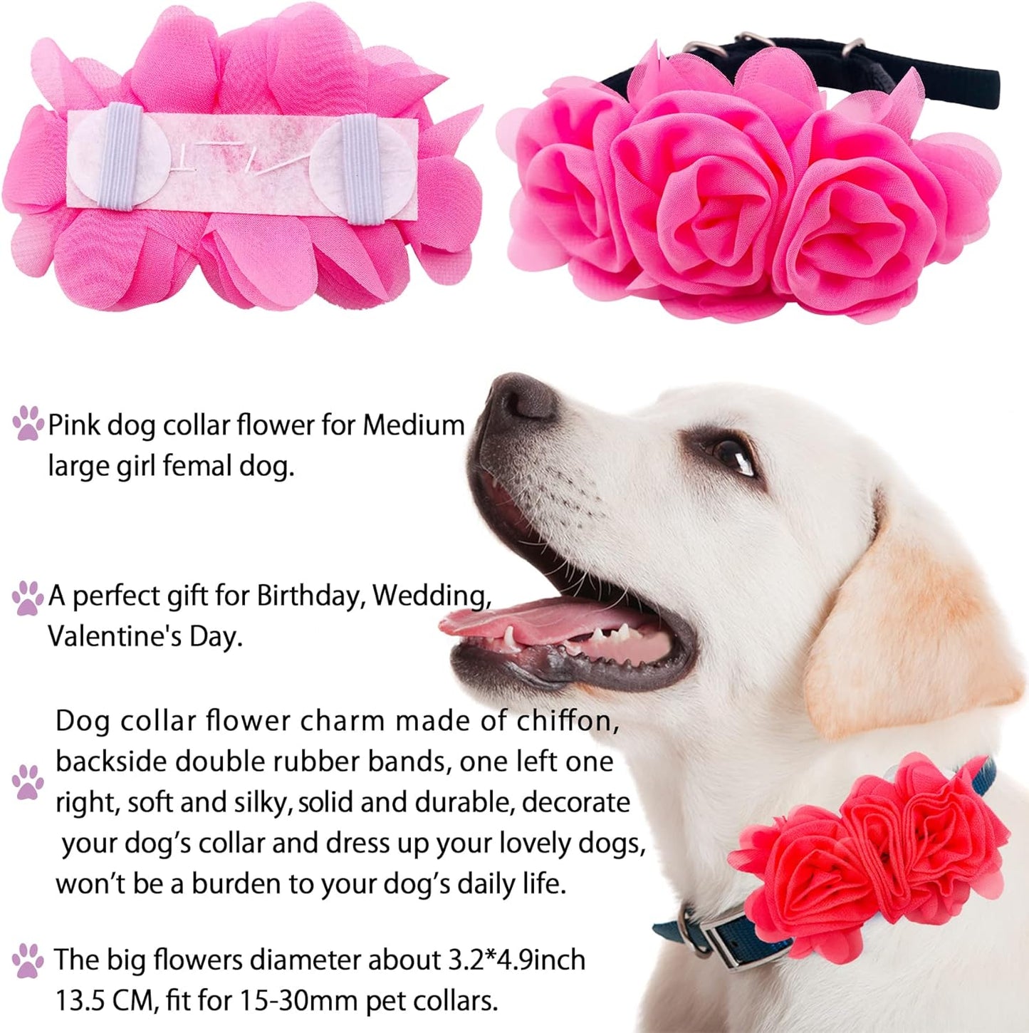 4 or 6 or 20PCS Dog Collar Large Flowers Pet Collar Charms Attachment for Small Medium Big Girl Female Cat Puppy Alpaca Rabbit Neck Bows Sliders Grooming Accessories