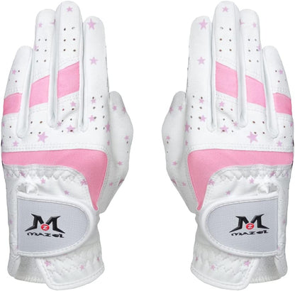 Kids Golf Gloves for Youth Toddler Boys Girls, Right & Left Hand (1 Pair) Mircofiber Breathable Junior Golf Gloves, White Red Pink Blue Black Stars Color,Age 2-8