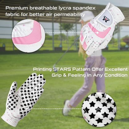 Kids Golf Gloves for Youth Toddler Boys Girls, Right & Left Hand (1 Pair) Mircofiber Breathable Junior Golf Gloves, White Red Pink Blue Black Stars Color,Age 2-8
