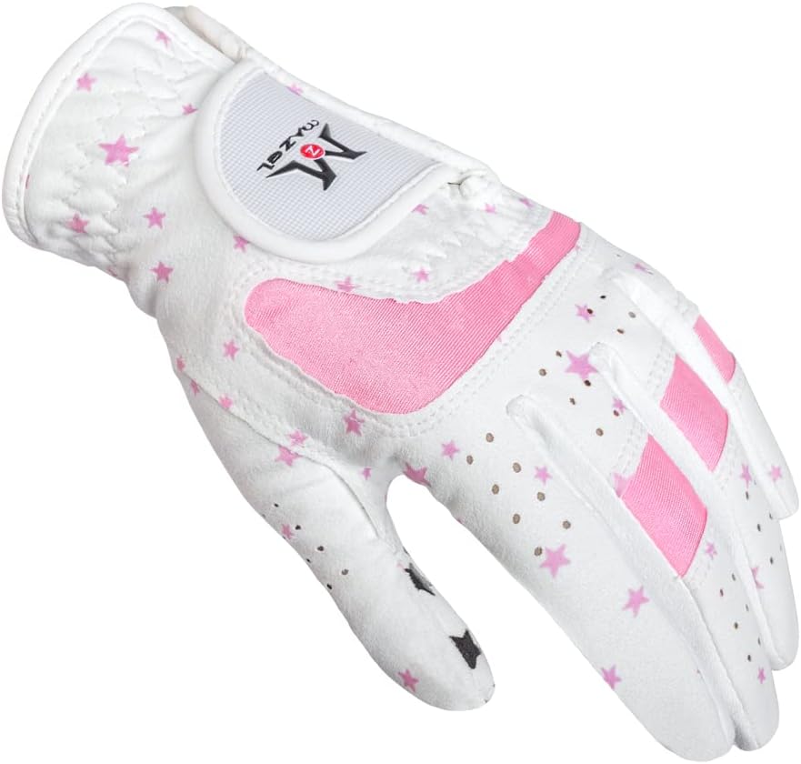 Kids Golf Gloves for Youth Toddler Boys Girls, Right & Left Hand (1 Pair) Mircofiber Breathable Junior Golf Gloves, White Red Pink Blue Black Stars Color,Age 2-8