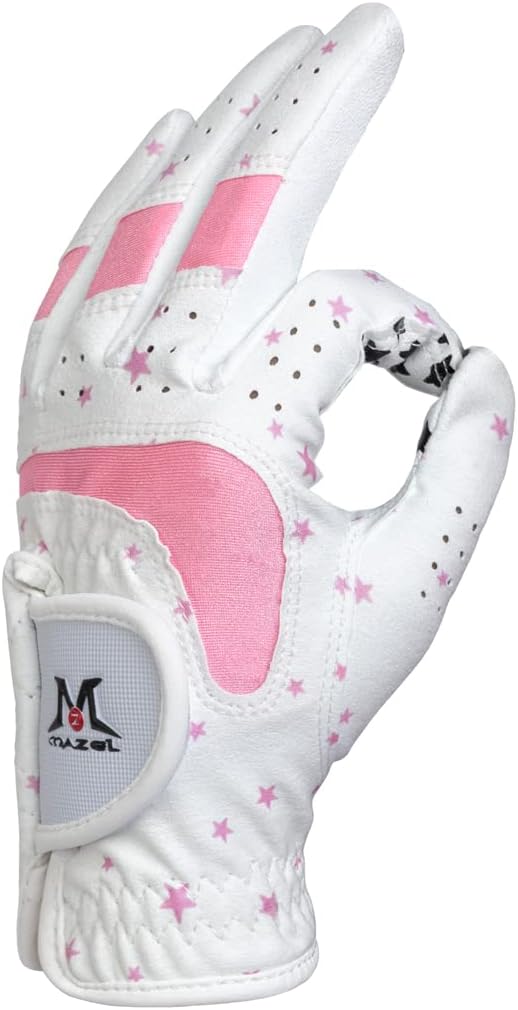 Kids Golf Gloves for Youth Toddler Boys Girls, Right & Left Hand (1 Pair) Mircofiber Breathable Junior Golf Gloves, White Red Pink Blue Black Stars Color,Age 2-8