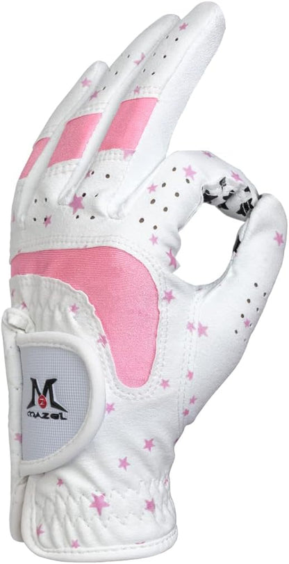 Kids Golf Gloves for Youth Toddler Boys Girls, Right & Left Hand (1 Pair) Mircofiber Breathable Junior Golf Gloves, White Red Pink Blue Black Stars Color,Age 2-8