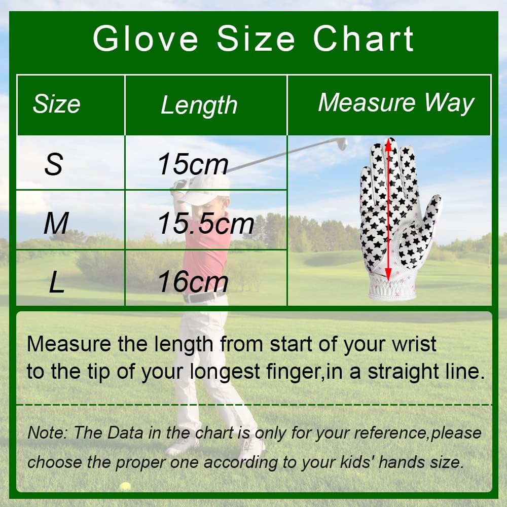 Kids Golf Gloves for Youth Toddler Boys Girls, Right & Left Hand (1 Pair) Mircofiber Breathable Junior Golf Gloves, White Red Pink Blue Black Stars Color,Age 2-8