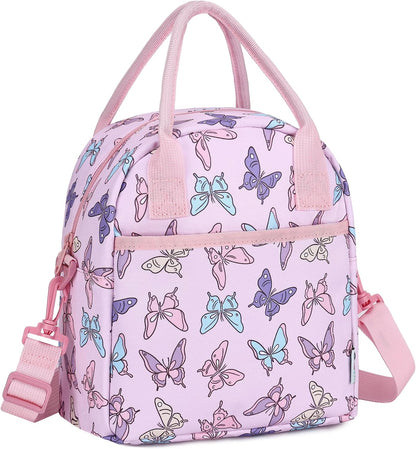 Lunch Box Bag for Kids, Insulated Lightweight Lunch Box Tote for Toddler Girls School Daycare Kindergarten Butterfly Pink
