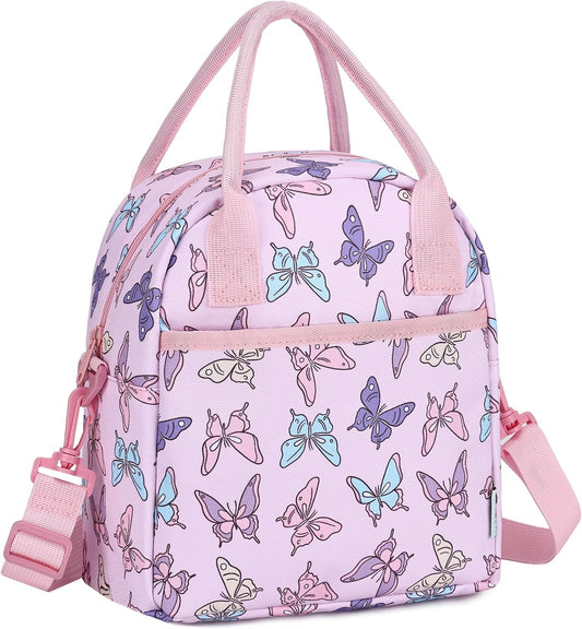 Lunch Box Bag for Kids, Insulated Lightweight Lunch Box Tote for Toddler Girls School Daycare Kindergarten Butterfly Pink