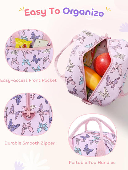 Lunch Box Bag for Kids, Insulated Lightweight Lunch Box Tote for Toddler Girls School Daycare Kindergarten Butterfly Pink