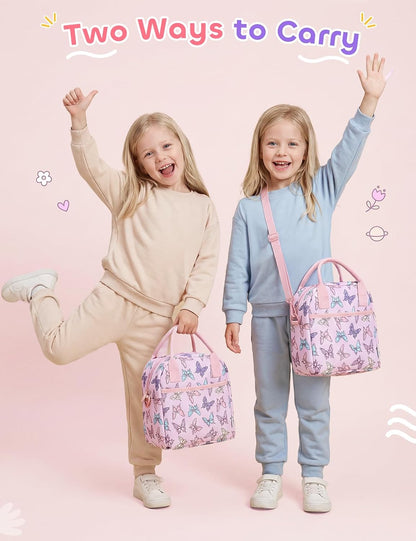 Lunch Box Bag for Kids, Insulated Lightweight Lunch Box Tote for Toddler Girls School Daycare Kindergarten Butterfly Pink