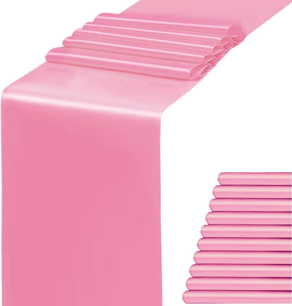 Pack of 10 Satin Pink Table Runners 12 x 108 Inches - Light Pink Table Runner for Party Wedding Birthday Anniversary Banquet Baby Shower Engagement Dining Room Decorations