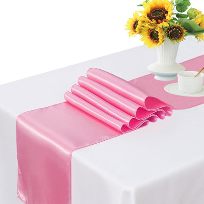 Pack of 10 Satin Pink Table Runners 12 x 108 Inches - Light Pink Table Runner for Party Wedding Birthday Anniversary Banquet Baby Shower Engagement Dining Room Decorations