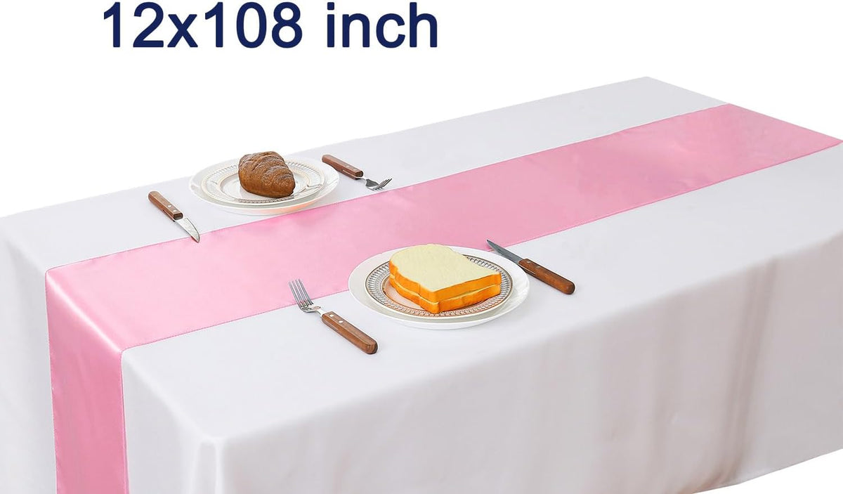 Pack of 10 Satin Pink Table Runners 12 x 108 Inches - Light Pink Table Runner for Party Wedding Birthday Anniversary Banquet Baby Shower Engagement Dining Room Decorations