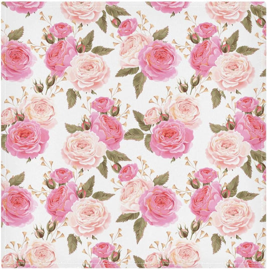 Table Cloth Napkins Floral Rose Pink Set of 6, Washable Reusable Dinner Napkin, Table Decor for Kitchen, Cocktail Party,Wedding, Banquet, Holiday (20 x 20 in)