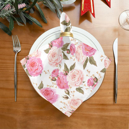 Table Cloth Napkins Floral Rose Pink Set of 6, Washable Reusable Dinner Napkin, Table Decor for Kitchen, Cocktail Party,Wedding, Banquet, Holiday (20 x 20 in)