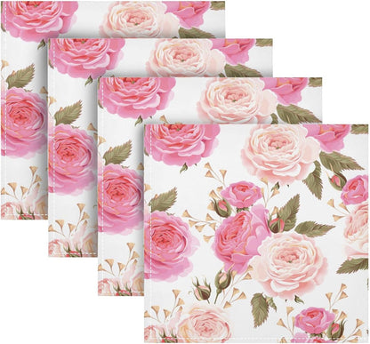 Table Cloth Napkins Floral Rose Pink Set of 6, Washable Reusable Dinner Napkin, Table Decor for Kitchen, Cocktail Party,Wedding, Banquet, Holiday (20 x 20 in)