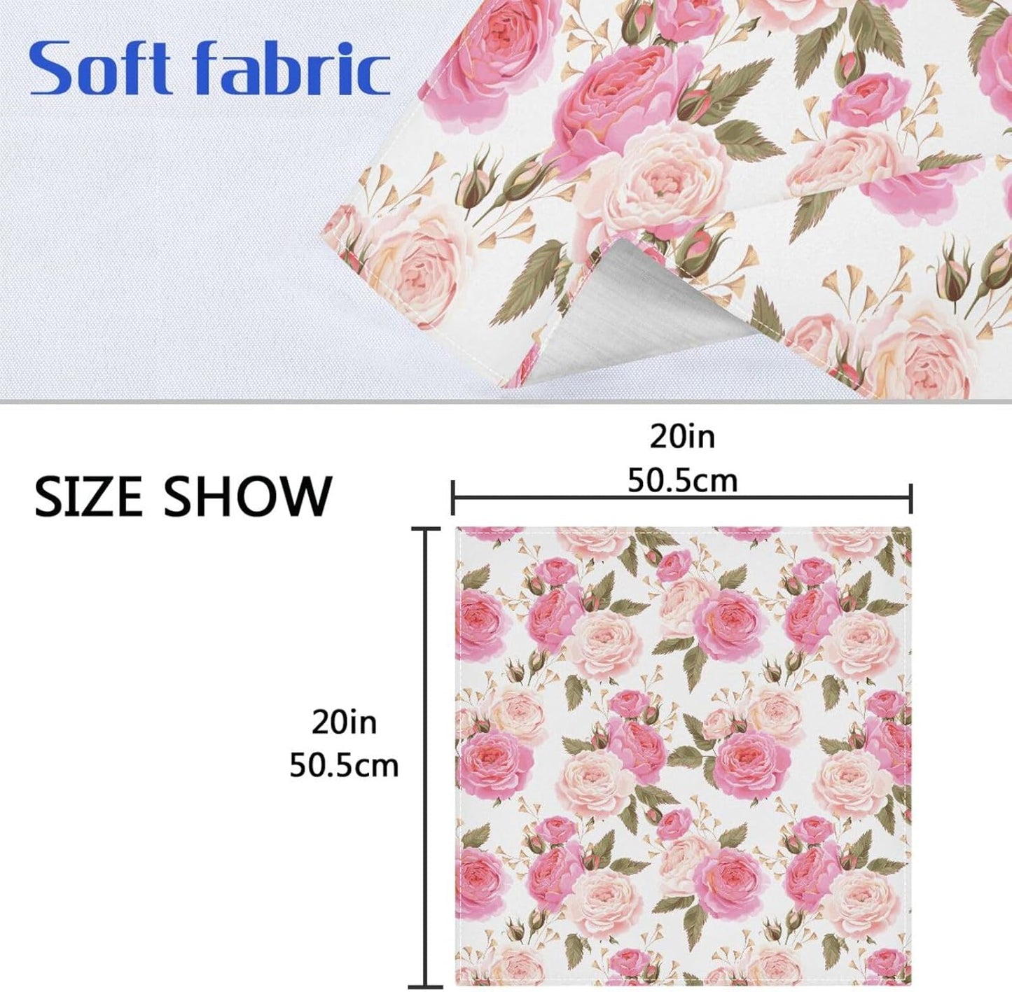 Table Cloth Napkins Floral Rose Pink Set of 6, Washable Reusable Dinner Napkin, Table Decor for Kitchen, Cocktail Party,Wedding, Banquet, Holiday (20 x 20 in)