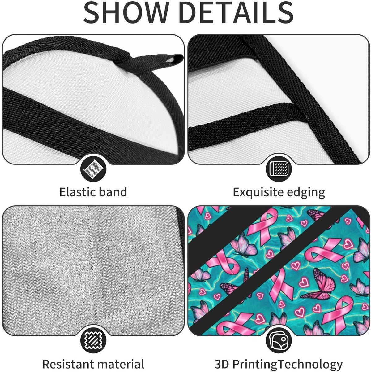 Breast Cancer Awareness Pink Ribbon Butterfly Pet Hair Removal Glove Dogs Hair Remover Glove Cats Fur Removal Tool with Hanging Loop for Couch 6.7X9.5 in