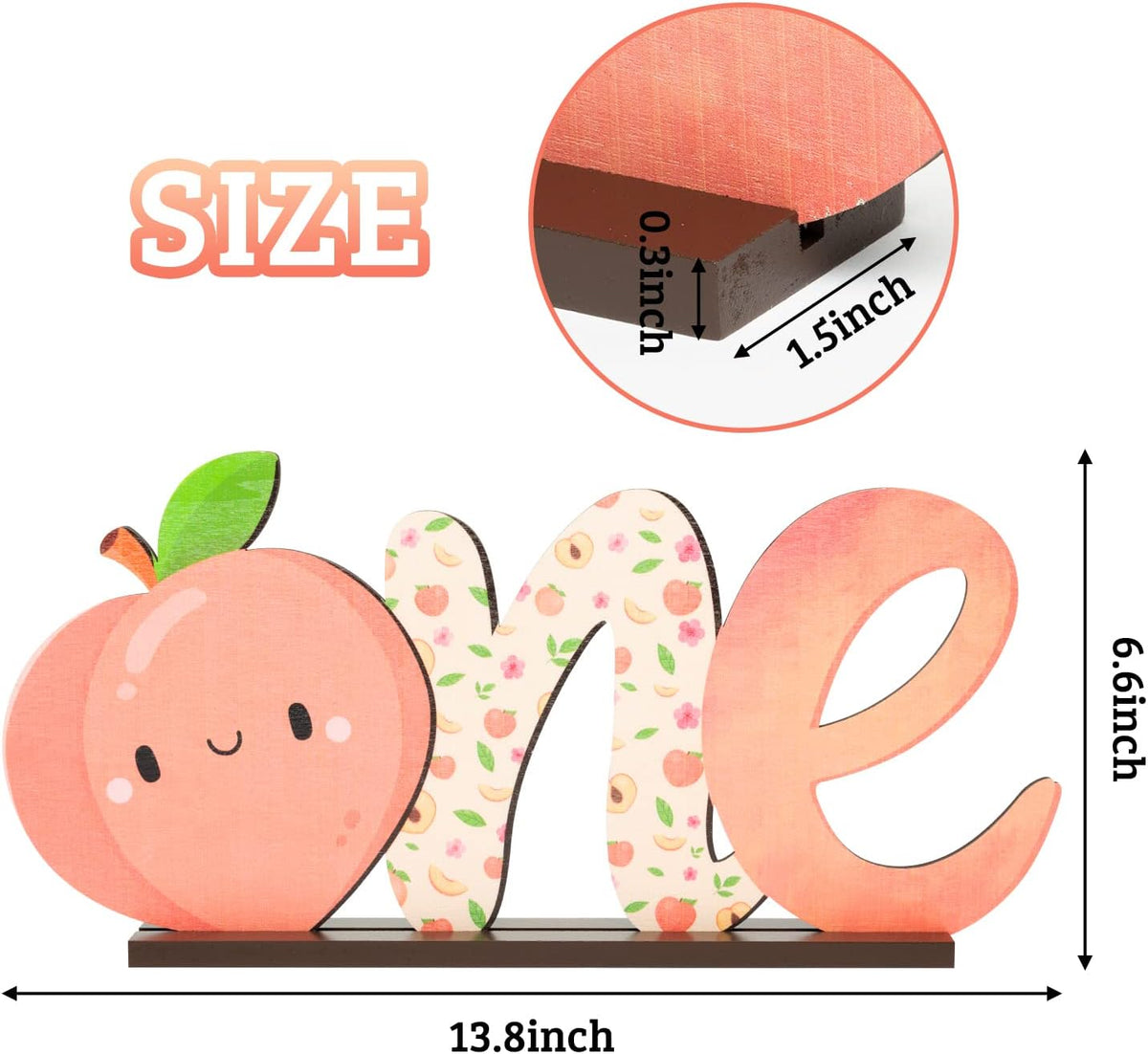 Peach ONE Letter Sign - Table Wooden Centerpiece for Baby Girls First Birthday Party Decoration Sweet Peach Spring Theme Toddler Girl 1st Birthday Baby Shower Decoration Supplies Photo Props