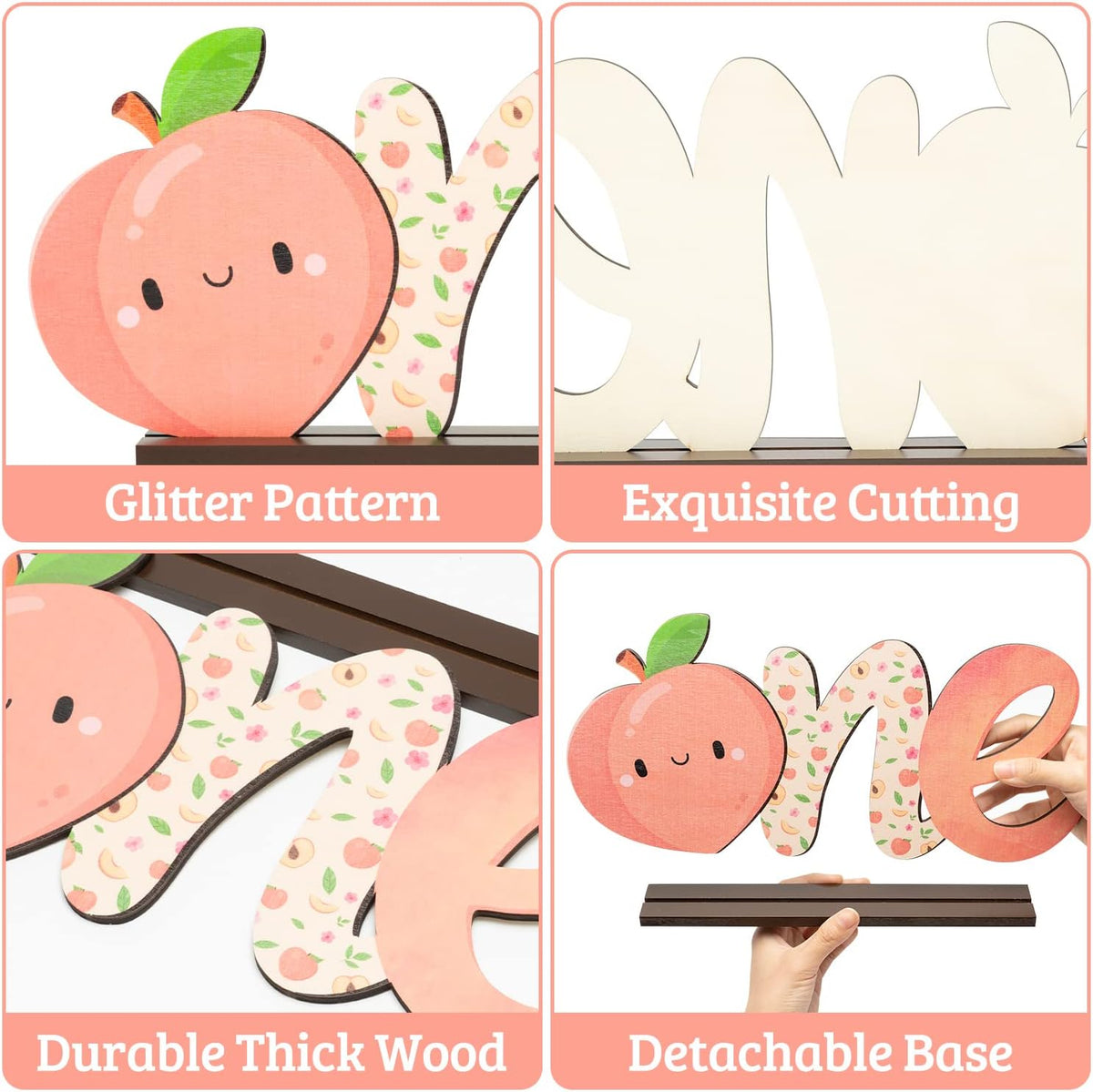 Peach ONE Letter Sign - Table Wooden Centerpiece for Baby Girls First Birthday Party Decoration Sweet Peach Spring Theme Toddler Girl 1st Birthday Baby Shower Decoration Supplies Photo Props