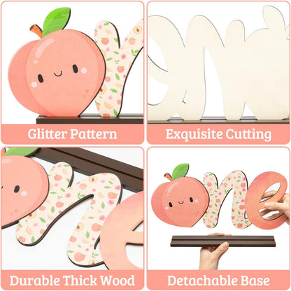 Peach ONE Letter Sign - Table Wooden Centerpiece for Baby Girls First Birthday Party Decoration Sweet Peach Spring Theme Toddler Girl 1st Birthday Baby Shower Decoration Supplies Photo Props