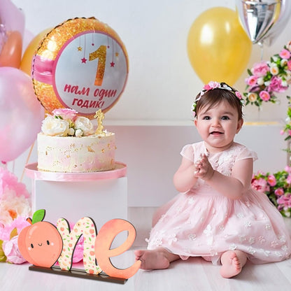 Peach ONE Letter Sign - Table Wooden Centerpiece for Baby Girls First Birthday Party Decoration Sweet Peach Spring Theme Toddler Girl 1st Birthday Baby Shower Decoration Supplies Photo Props