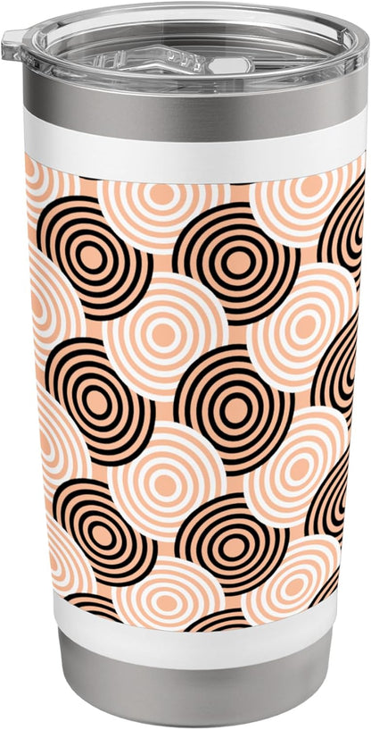 Peach Beige Black Circle Ring Dot Art Deco Pattern Stainless Steel Insulated Tumbler