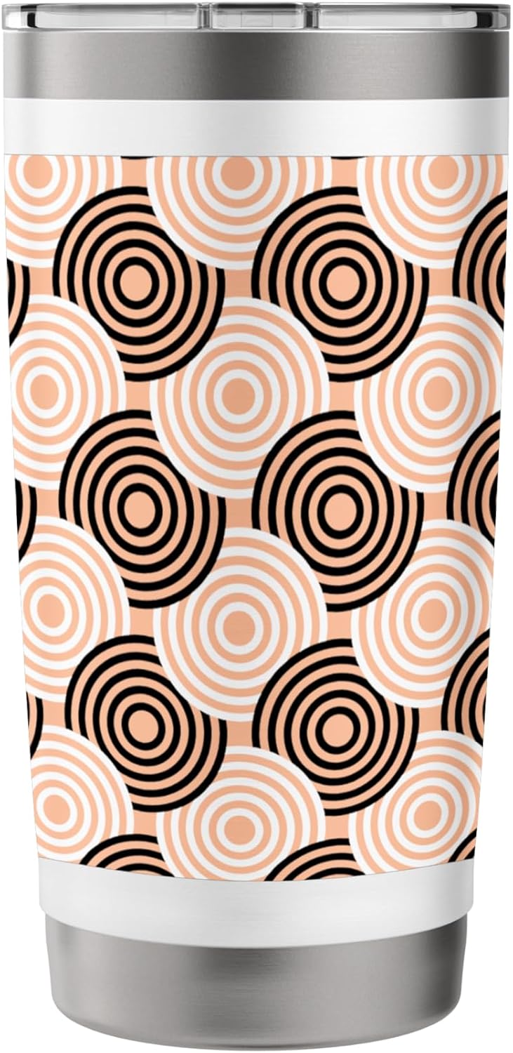 Peach Beige Black Circle Ring Dot Art Deco Pattern Stainless Steel Insulated Tumbler