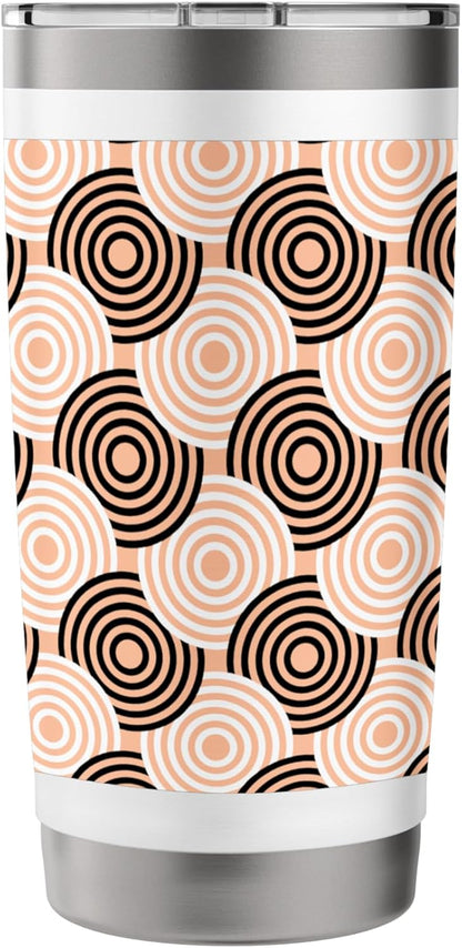 Peach Beige Black Circle Ring Dot Art Deco Pattern Stainless Steel Insulated Tumbler