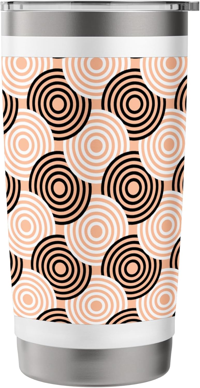 Peach Beige Black Circle Ring Dot Art Deco Pattern Stainless Steel Insulated Tumbler