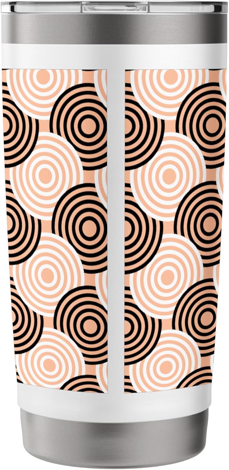 Peach Beige Black Circle Ring Dot Art Deco Pattern Stainless Steel Insulated Tumbler