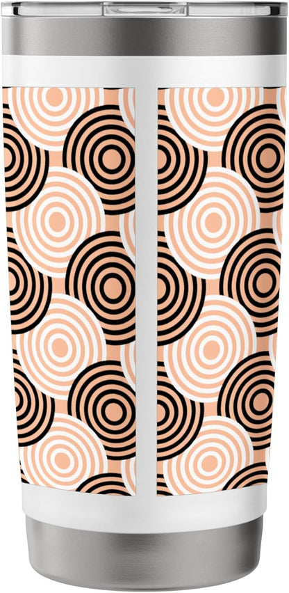 Peach Beige Black Circle Ring Dot Art Deco Pattern Stainless Steel Insulated Tumbler