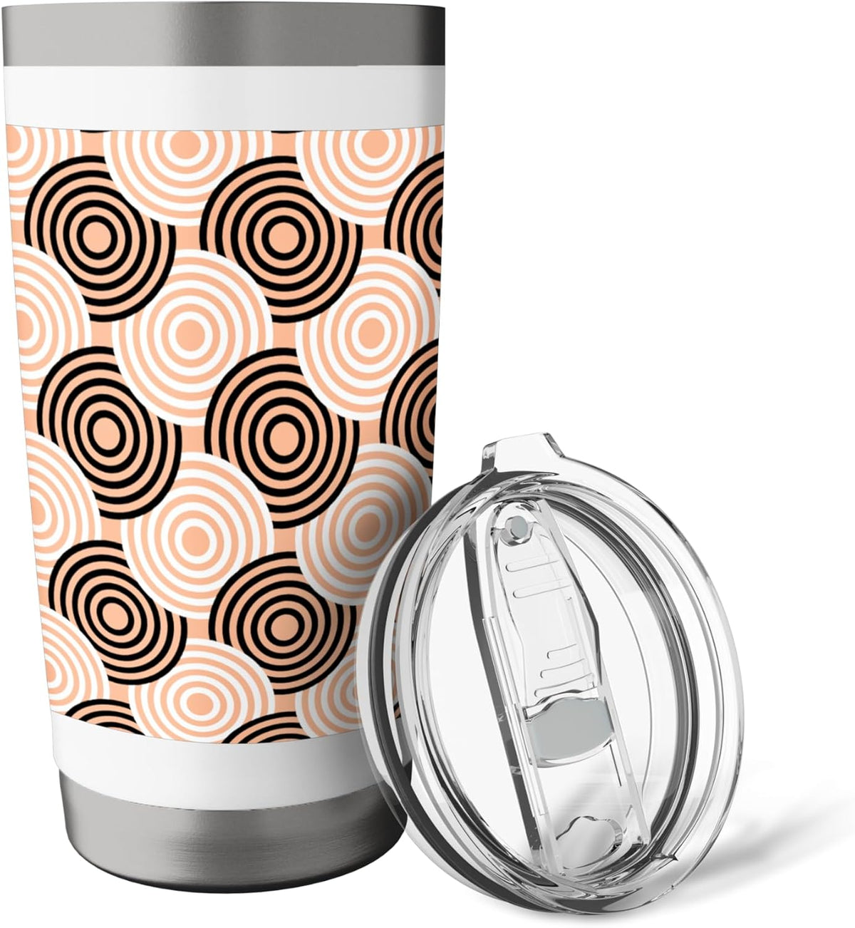 Peach Beige Black Circle Ring Dot Art Deco Pattern Stainless Steel Insulated Tumbler