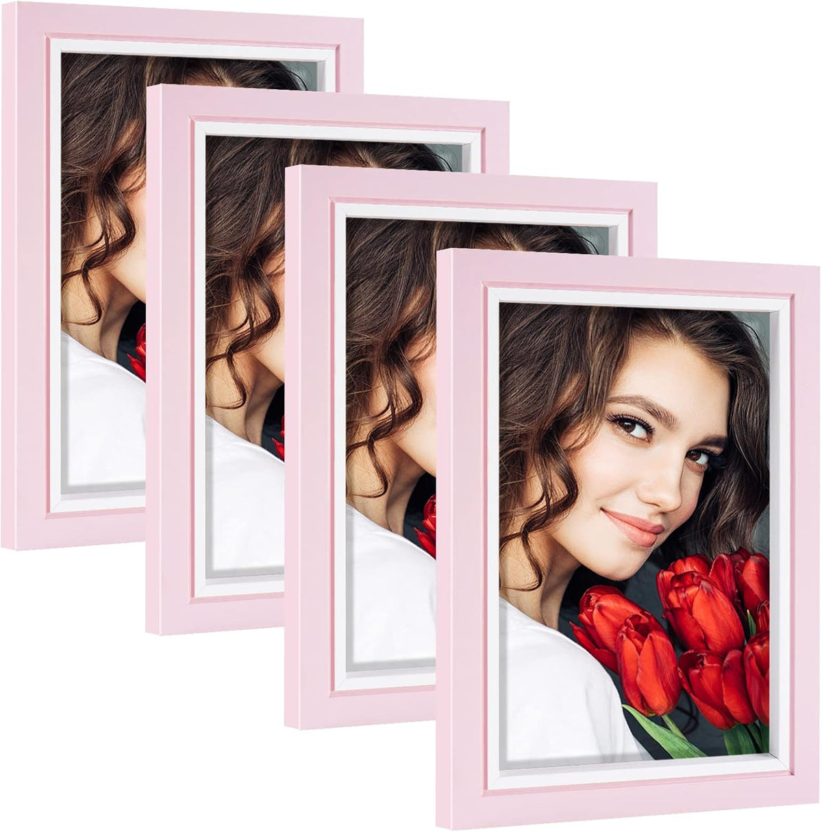 4x6 Picture Frame Set of 4, Pink Picture Frames, Wooden