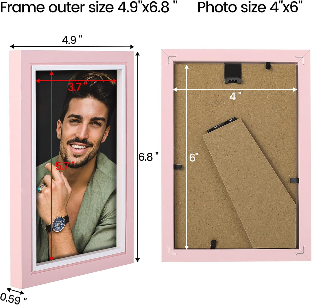 4x6 Picture Frame Set of 4, Pink Picture Frames, Wooden