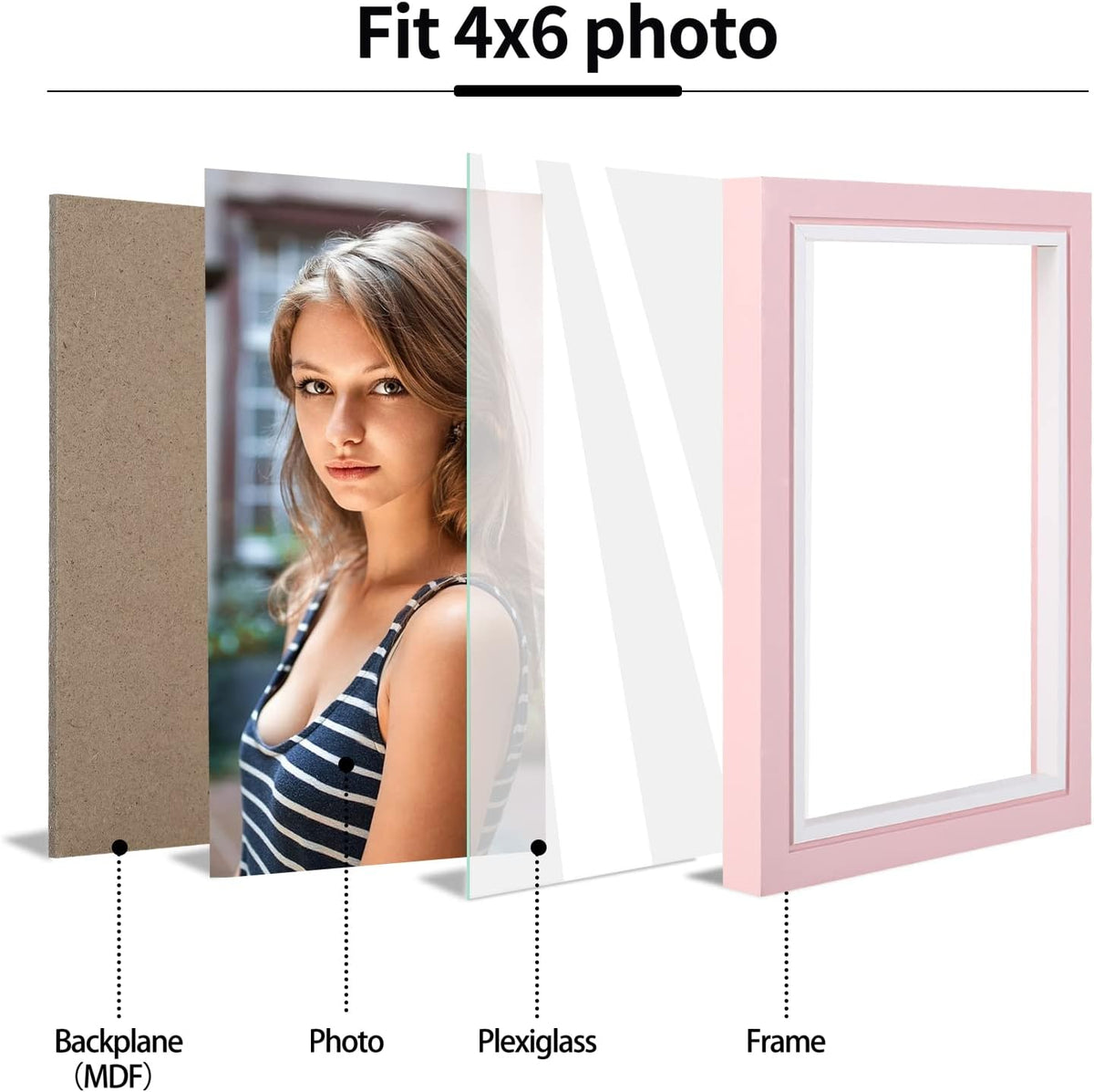 4x6 Picture Frame Set of 4, Pink Picture Frames, Wooden