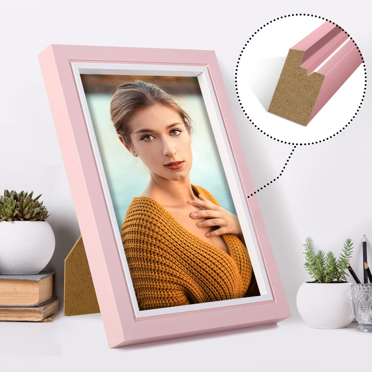4x6 Picture Frame Set of 4, Pink Picture Frames, Wooden