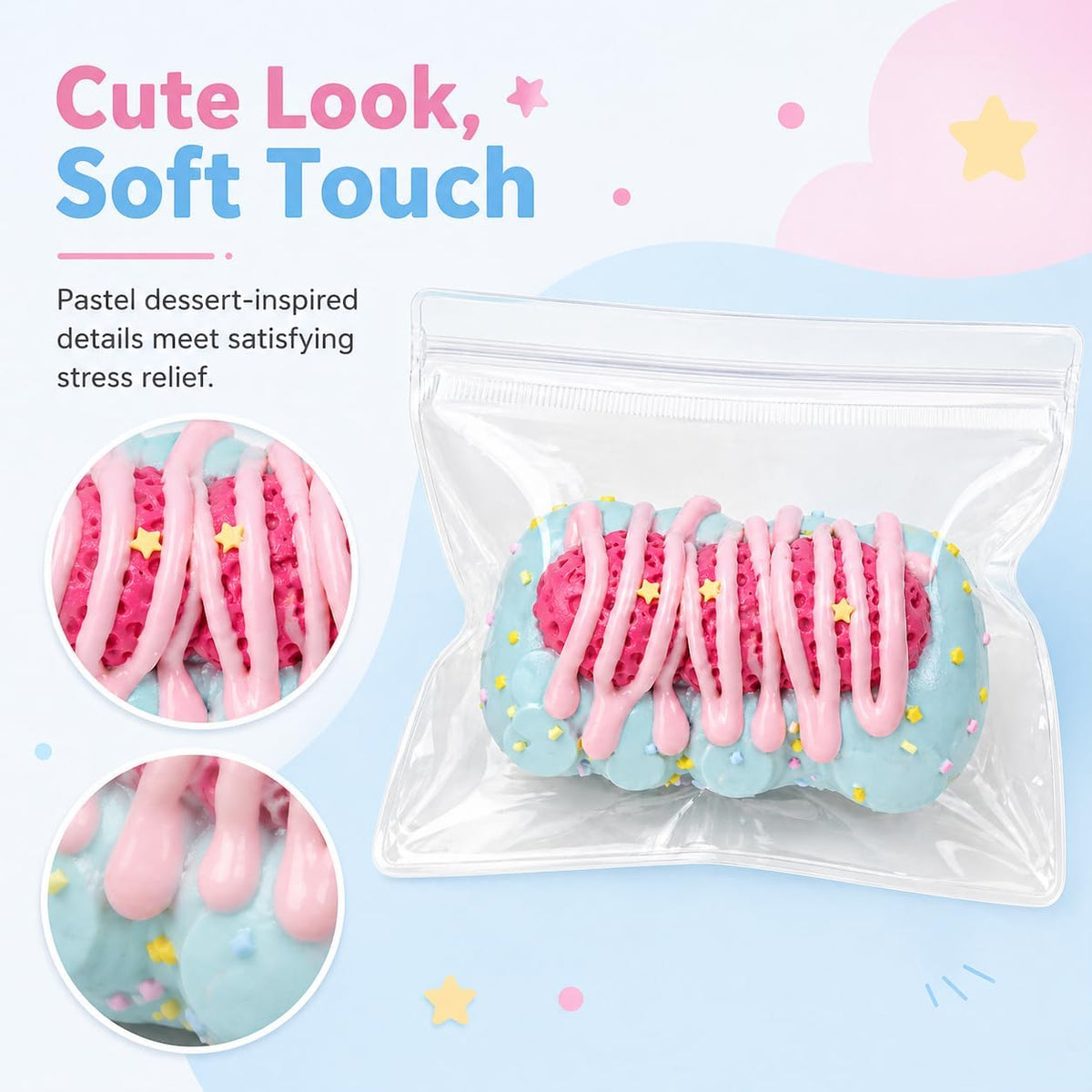 Handmade Taba Squishy Toast,2025 New Large Toast Silicone Squishy Toys ,Cute Soft Squeeze Toys for Stress Relief Squishy Sensory Fidget Toys for Kids Adults Birthday Xmas Gifts (Strawberry(Blue)