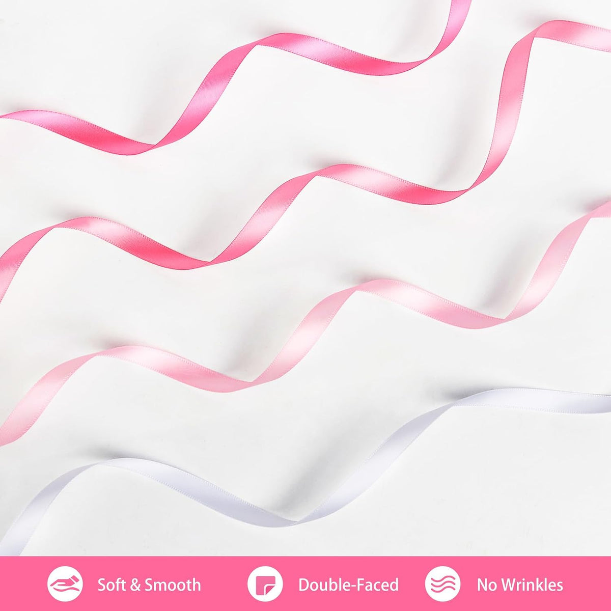 Pink Satin Ribbon, 3/8 Inch x 4 Rolls, Total 40 Yards