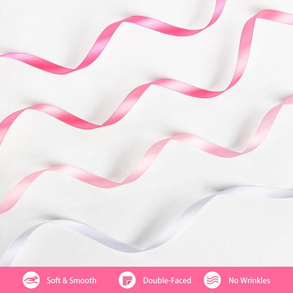 Pink Satin Ribbon, 3/8 Inch x 4 Rolls, Total 40 Yards