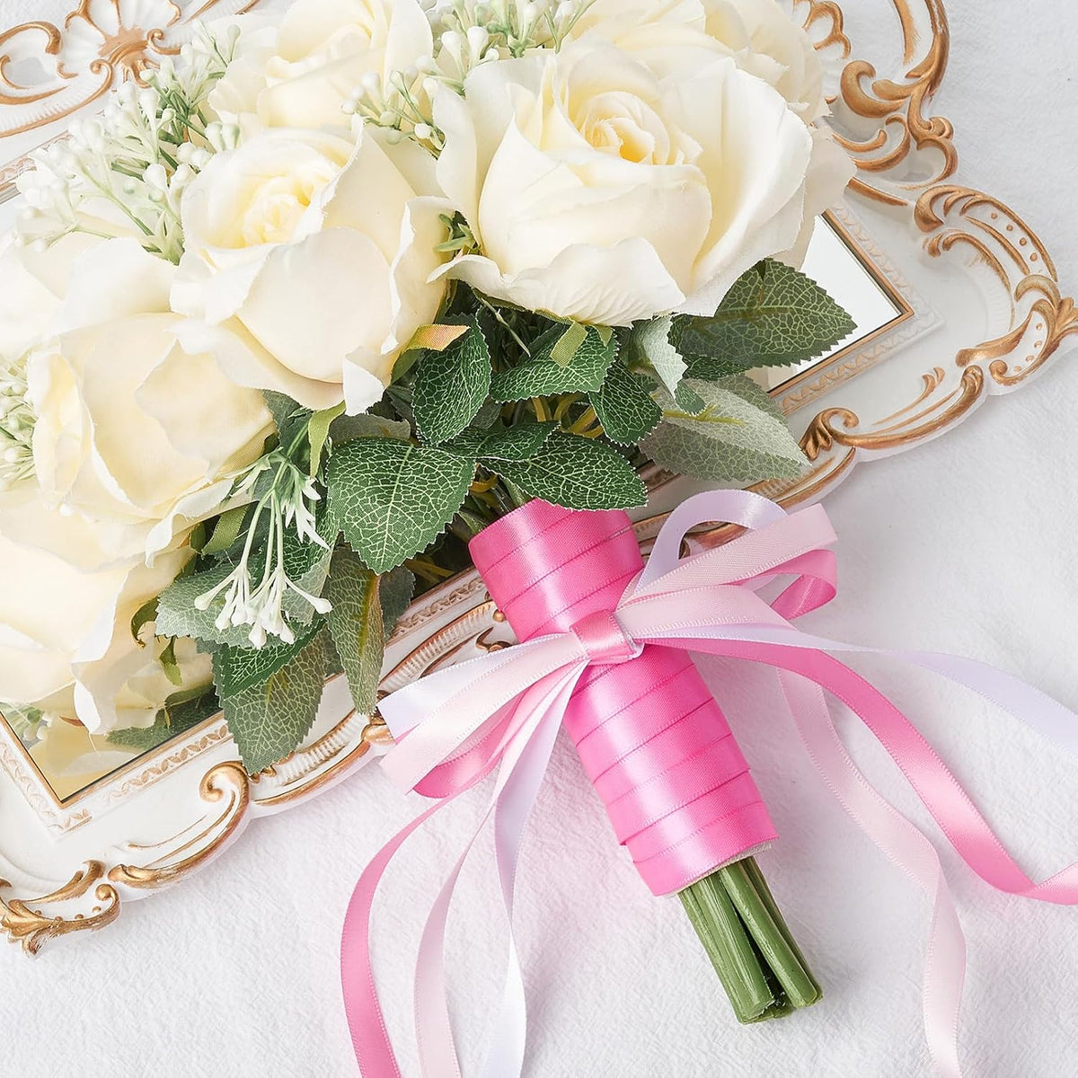 Pink Satin Ribbon, 3/8 Inch x 4 Rolls, Total 40 Yards