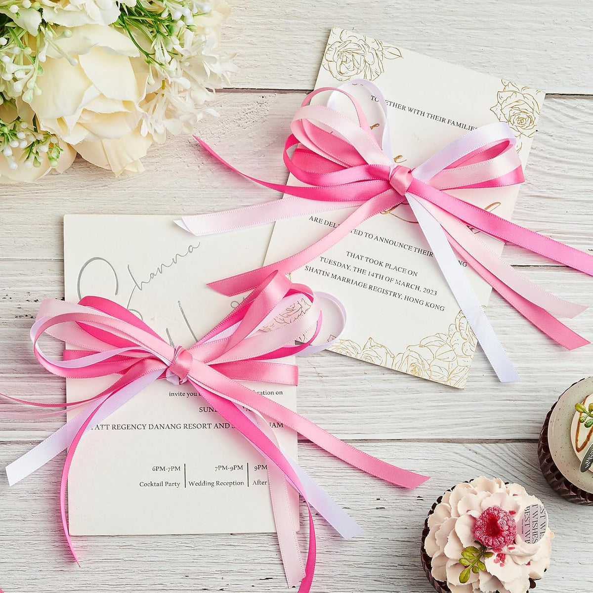 Pink Satin Ribbon, 3/8 Inch x 4 Rolls, Total 40 Yards