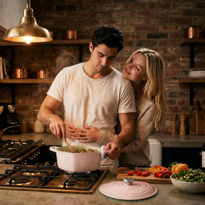 Enameled Cast Iron Dutch Oven - 2QT Pink Heart-Shaped Mini Pot