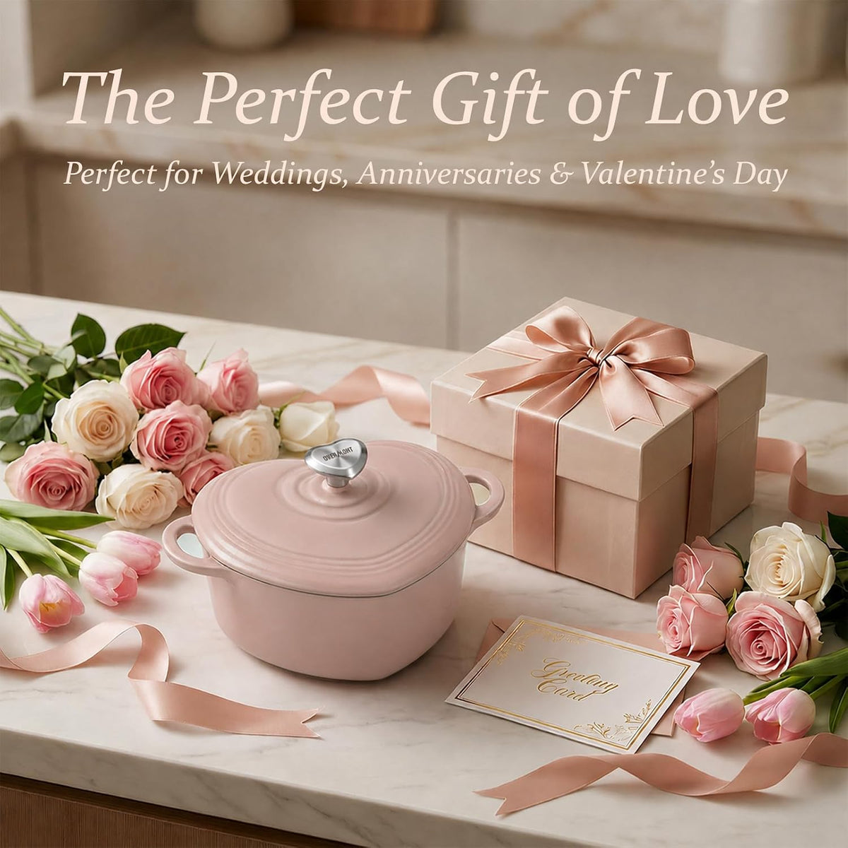 Enameled Cast Iron Dutch Oven - 2QT Pink Heart-Shaped Mini Pot