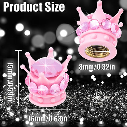 4PCS Crown Bling Tire Stem Valve Caps, Crystal Diamond Car Wheel Tire Valve Caps Universal Copper Core Stem Covers for Cars, SUV, Trucks, Bikes, Motorcycles, Bicycles (Pink)