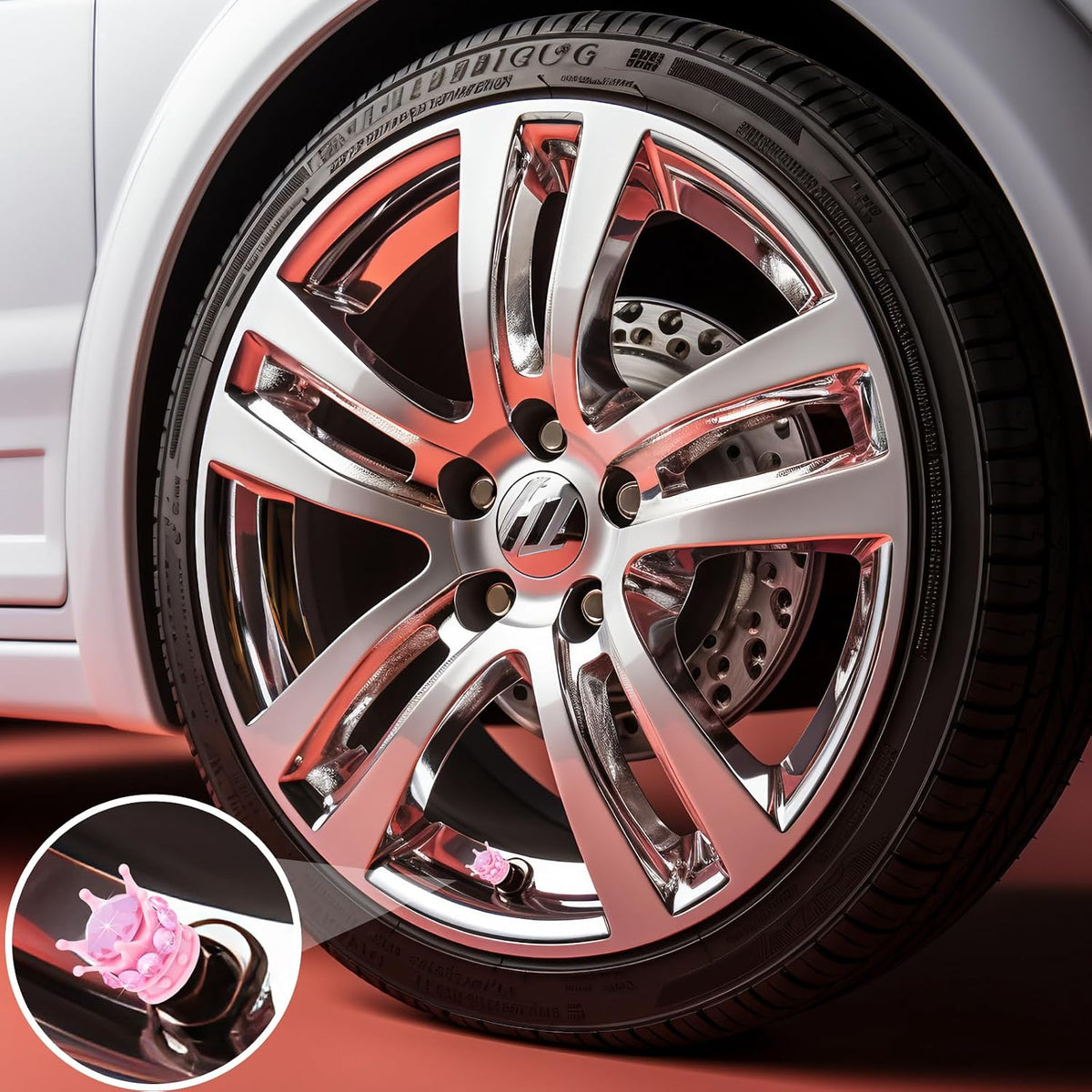 4PCS Crown Bling Tire Stem Valve Caps, Crystal Diamond Car Wheel Tire Valve Caps Universal Copper Core Stem Covers for Cars, SUV, Trucks, Bikes, Motorcycles, Bicycles (Pink)