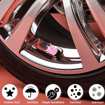 4PCS Crown Bling Tire Stem Valve Caps, Crystal Diamond Car Wheel Tire Valve Caps Universal Copper Core Stem Covers for Cars, SUV, Trucks, Bikes, Motorcycles, Bicycles (Pink)