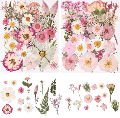 80PCS Pink Pressed Dried Flowers Dry Leaves with Tweezers | Real Pressed Flowers, For DIY Crafts, For Resin Jewelry, For Cards, Soap, CandleMaking, Nail Art, Scrapbooking