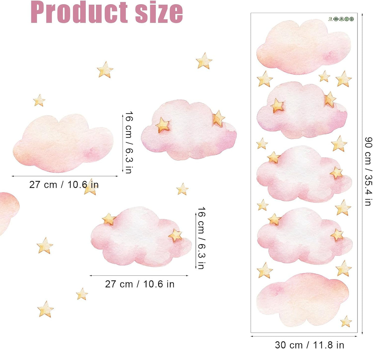 Clouds and Stars Wall Stickers, Pink Removable Wall Mural Stickers Cloud Wallpaper Stick and Peel Vinyl Wall Art Decals for Kids Baby Nursery Bedroom Living Room Home Decor Gift